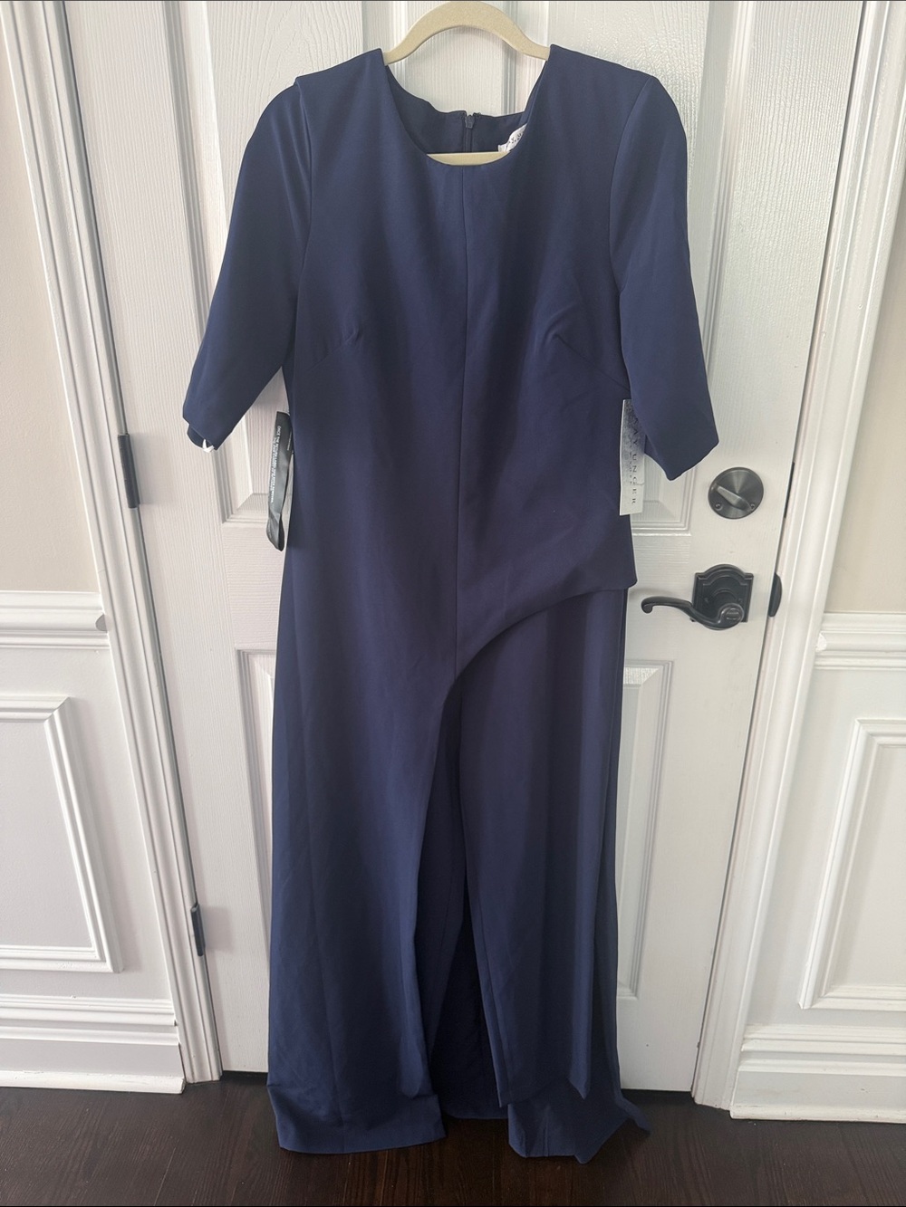 Kay Unger Navy Blue Draped Front Jumpsuit